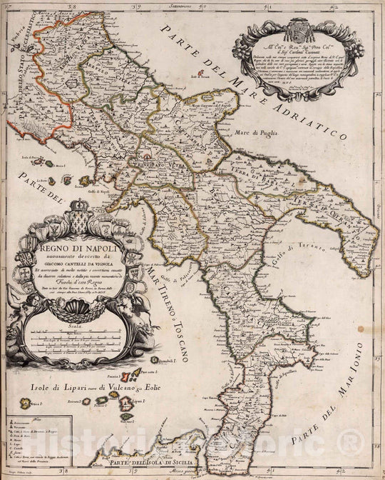 Historic Map : Italy, Naples Region (Italy), EuropeRegno di Napoli nuouamente 1689 , Vintage Wall Art