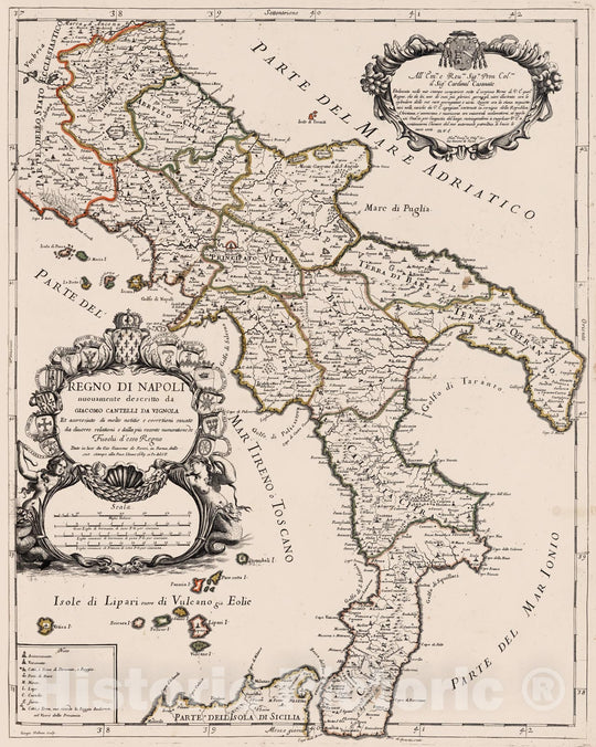 Historic Map : Italy, Naples Region (Italy), EuropeRegno di Napoli nuouamente 1689 , Vintage Wall Art