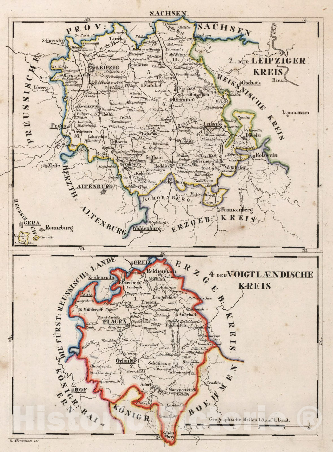 Historic Map : Germany, V.2:6-10:VIII. Schsen. 2. Der Leipziger Kreis. 4. Der Voigtlaendische kreis 1825 , Vintage Wall Art