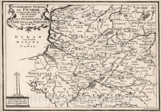 Historic Map : World Atlas Map, Gouvernement General de Picardie, France. 1705 - Vintage Wall Art