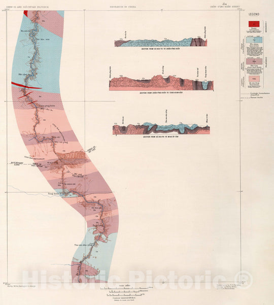 Historic Map : China, Geologic Atlas Map, d-6. Chon-Ping-Hien Sheet. 1906 v1 , Vintage Wall Art