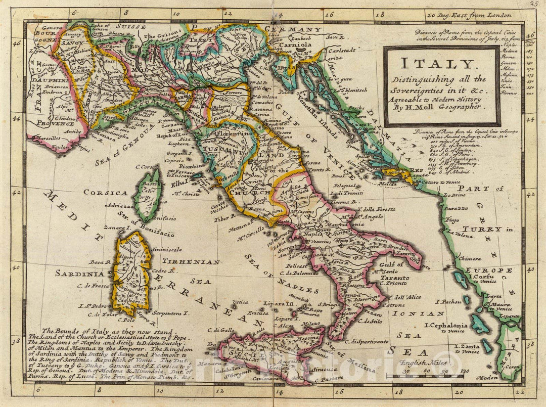 Historic Map : World Atlas Map, Italy. 1736 - Vintage Wall Art