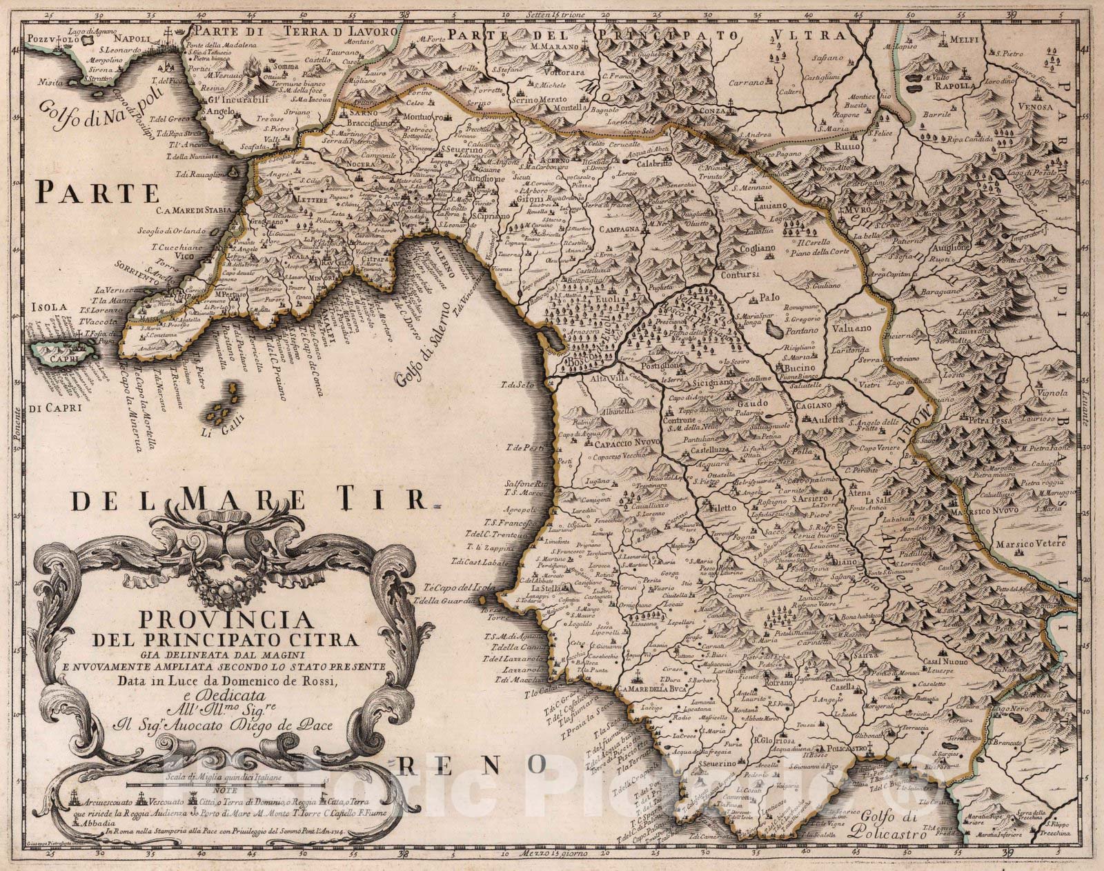 Historic Map : Italy, , EuropeProvincia del Principato Citra 1714 , Vintage Wall Art