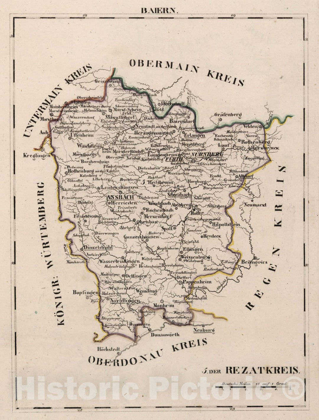 Historic Map : Germany, Bavaria , Germany V.2: 6-10: VI: I. Baiern: 5. Rezatkreis 1825 , Vintage Wall Art