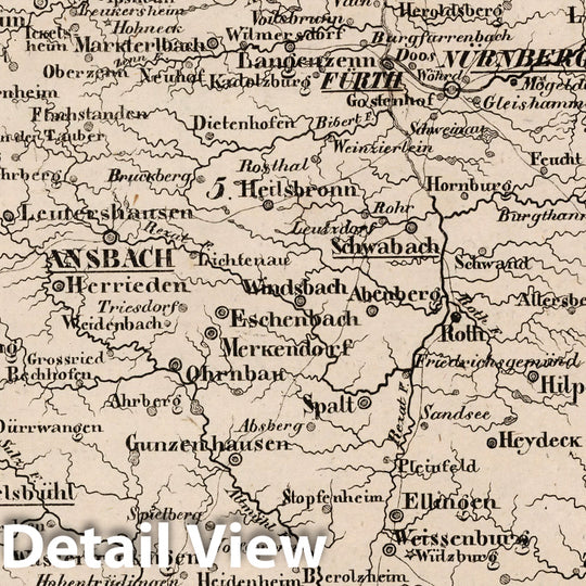 Historic Map : Germany, Bavaria , Germany V.2: 6-10: VI: I. Baiern: 5. Rezatkreis 1825 , Vintage Wall Art