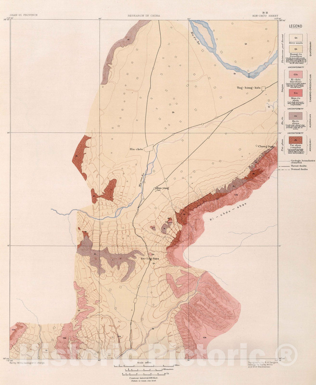 Historic Map : Geologic Atlas Map, B-II. Hin-Chou Sheet. 1906 v1 Vintage Wall Art