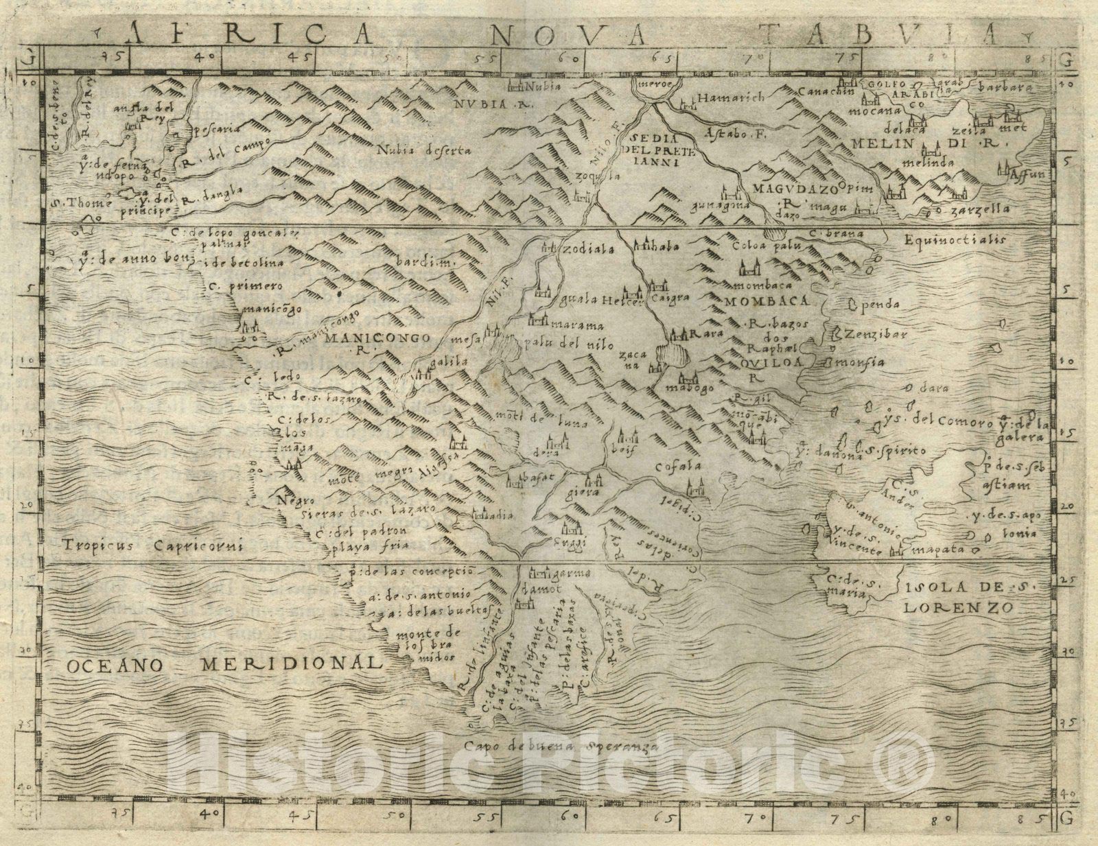 Historic Map : Africa, SouthernAfrica Nova tabula 1548 , Vintage Wall Art