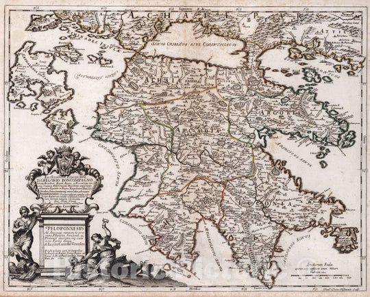 Historic Map : Greece, , EuropePeloponnesus ad Antiquae mentem 1685 , Vintage Wall Art