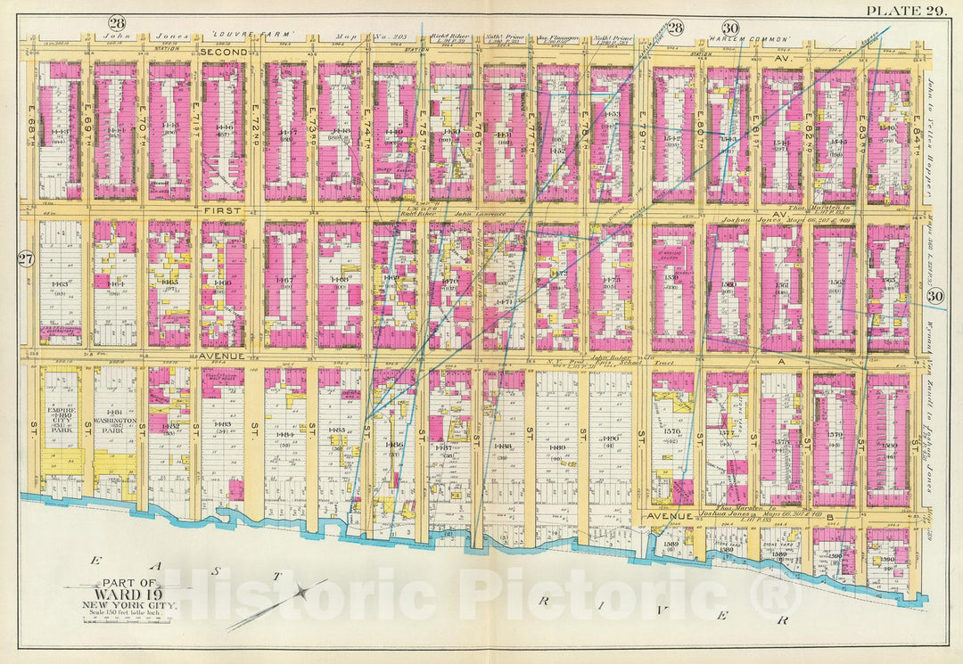 Historic Map : Manhattan Fire Insurance City Atlas Map, Pl. 29: ward 19. 1891 - Vintage Wall Art