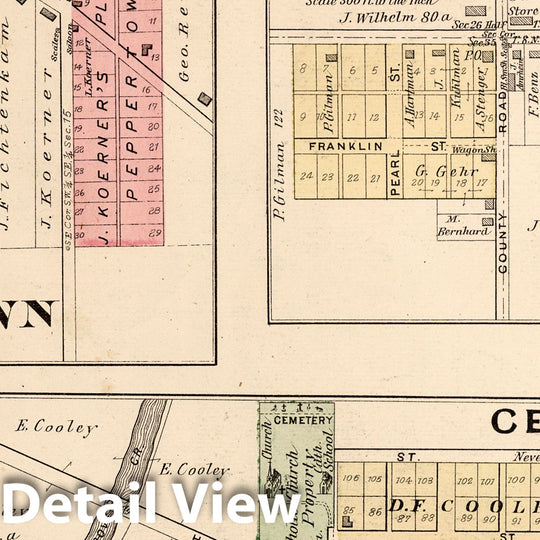 Historic Map : County Atlas Map, Cedar Grove Formerly Rochester, Peppertown, New Trenton, South Gate, Scipio, and Drewersburg (Laid Out as Edinburg), Indiana. 1882 Vintage Wall Art