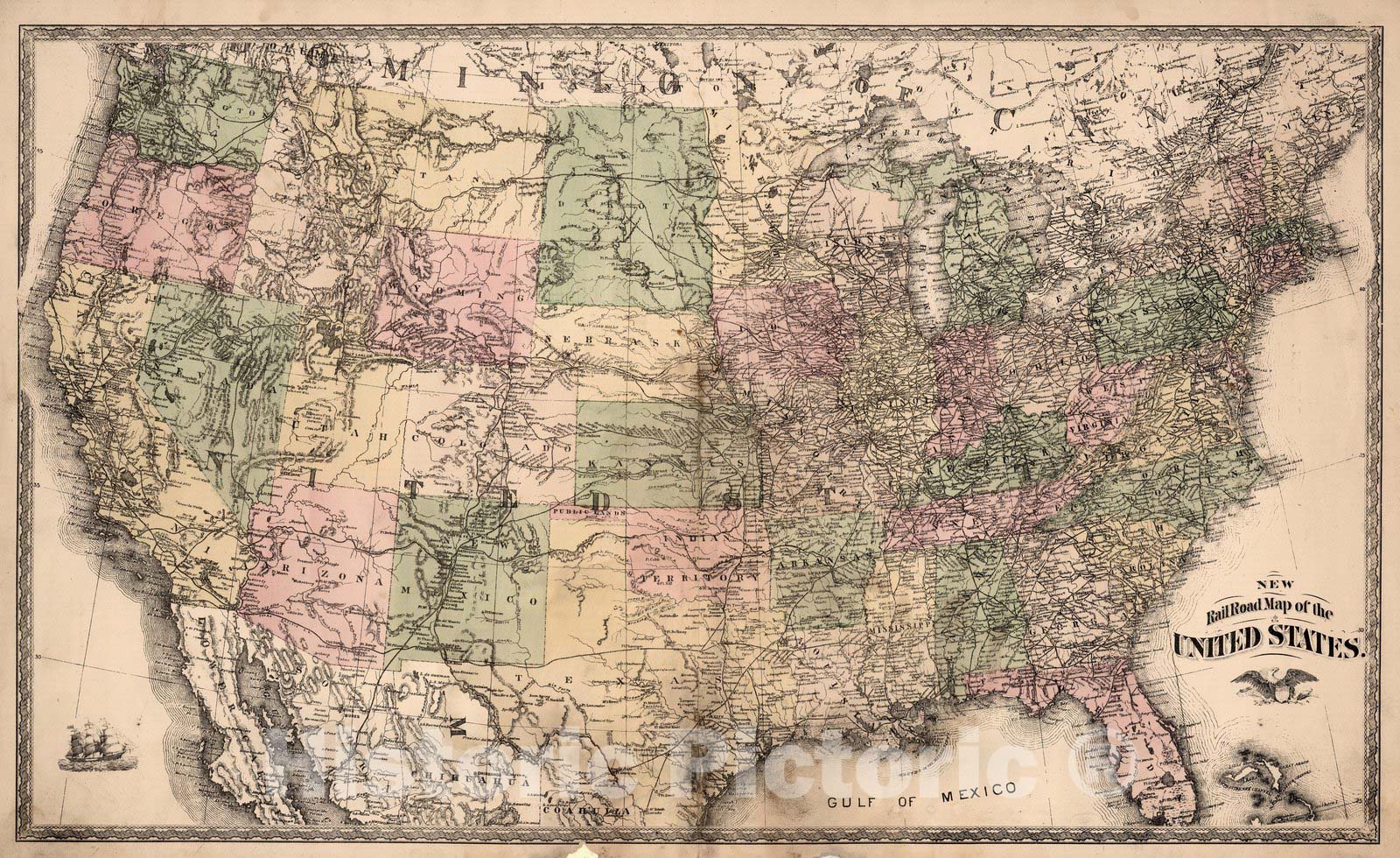 Historic Map : New Railroad Map of the United States, 1882 - Vintage Wall Art