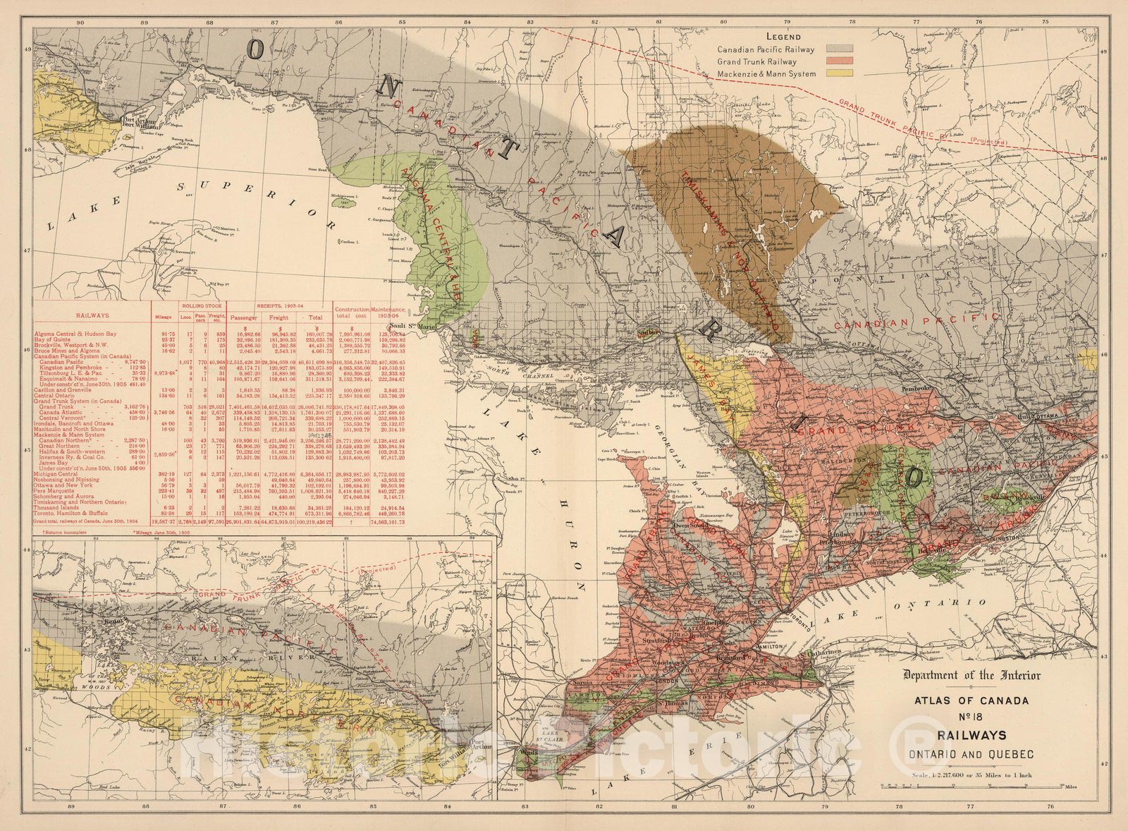 Historic Map : No.18, Railways: Ontario and Quebec 1906 - Vintage Wall Art