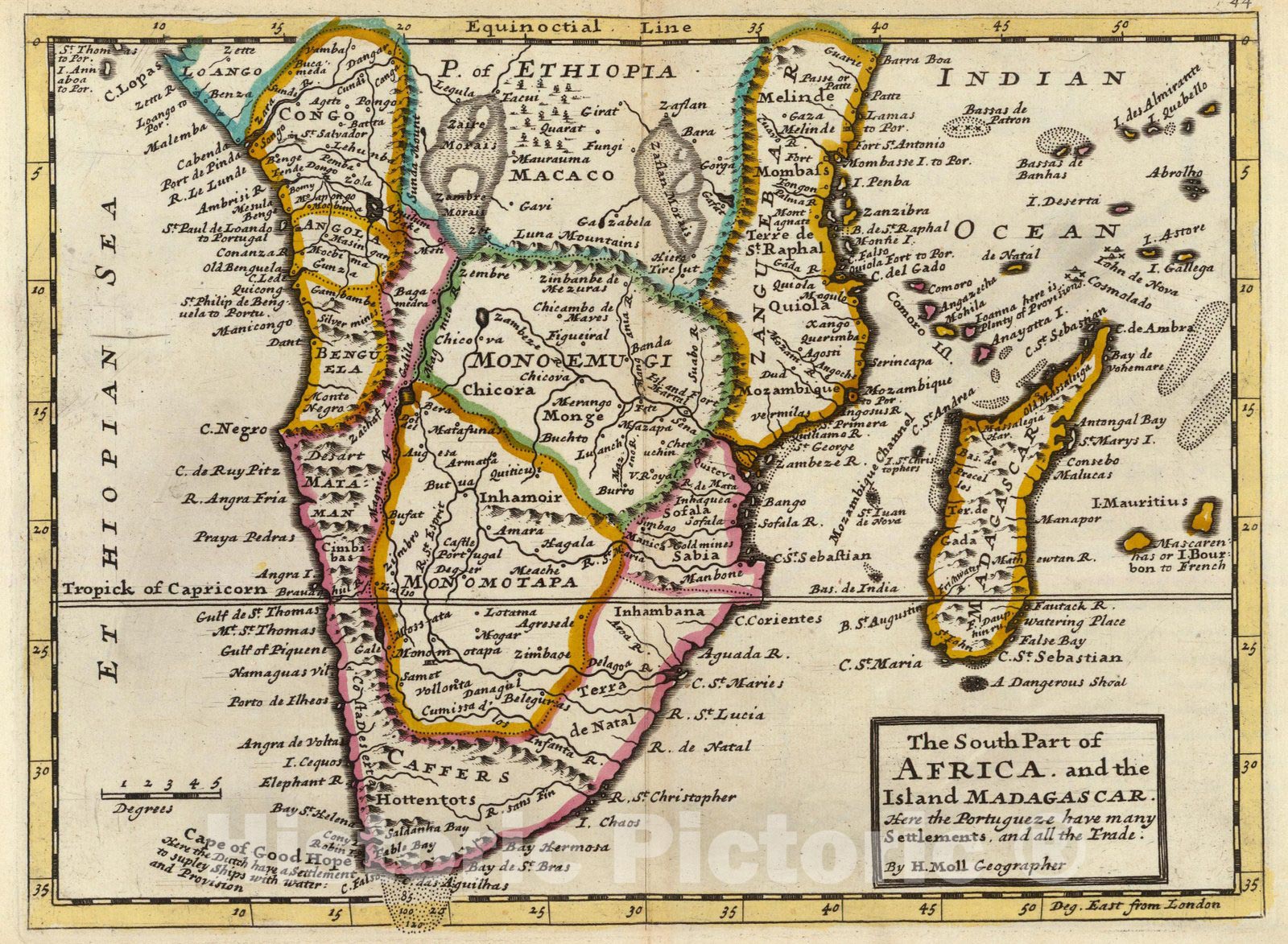 Historic Map : World Atlas Map, South part of Africa and Magadascar. 1736 - Vintage Wall Art