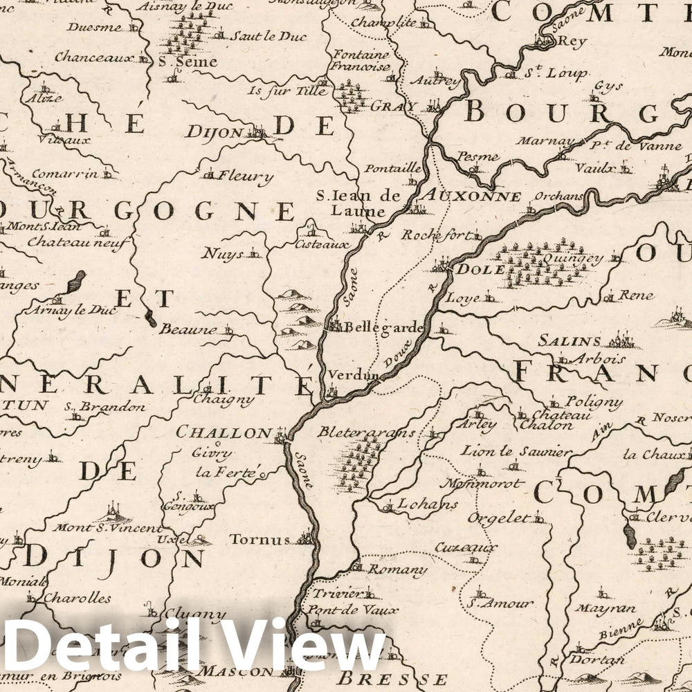 Historic Map : World Atlas Map, Les Deux Bourgogne Duche et Comte. Generalite de Dijon, France. 1705 - Vintage Wall Art