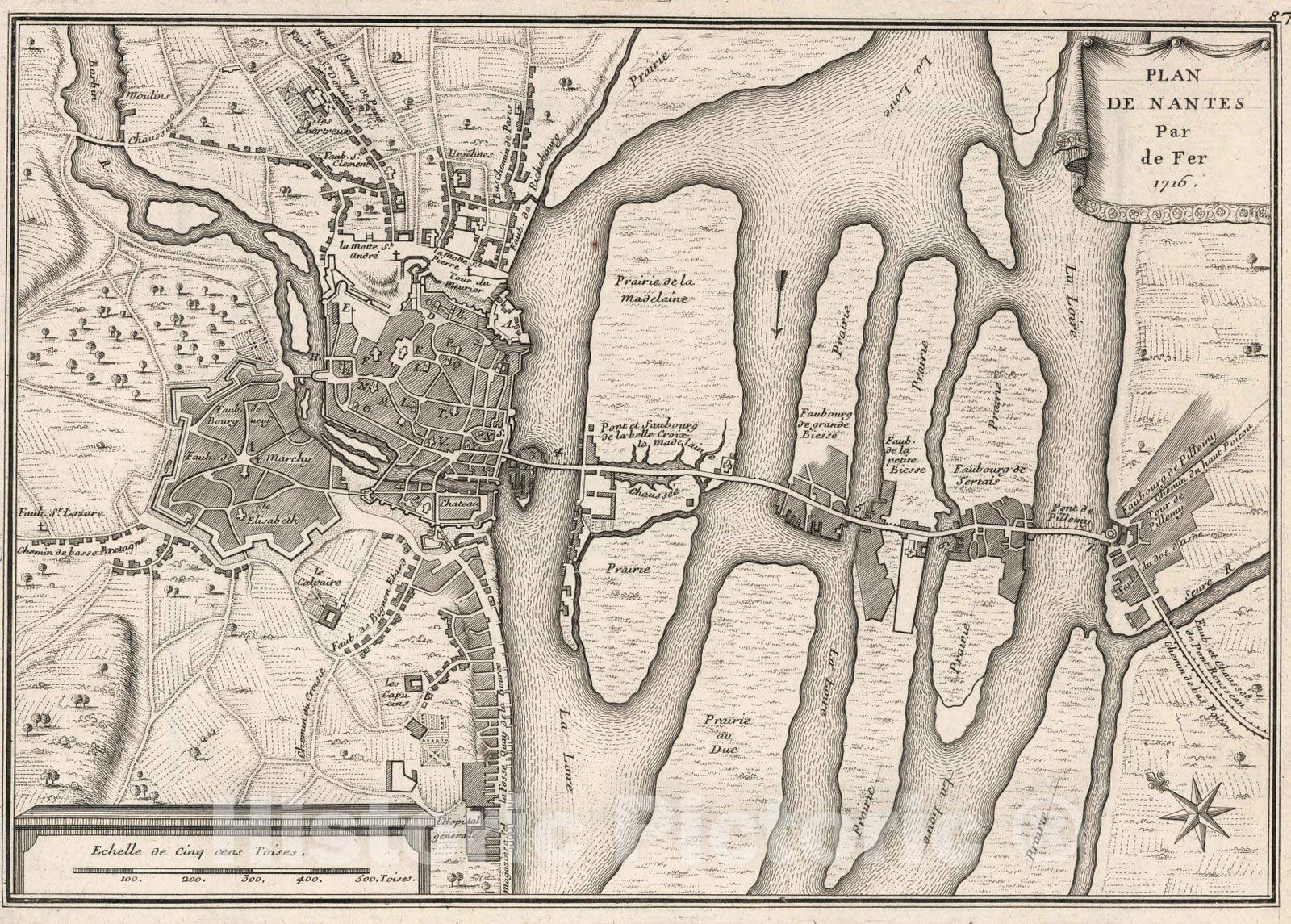 Historic Map : World Atlas Map, Plan de Nantes, France. 1716 - Vintage Wall Art