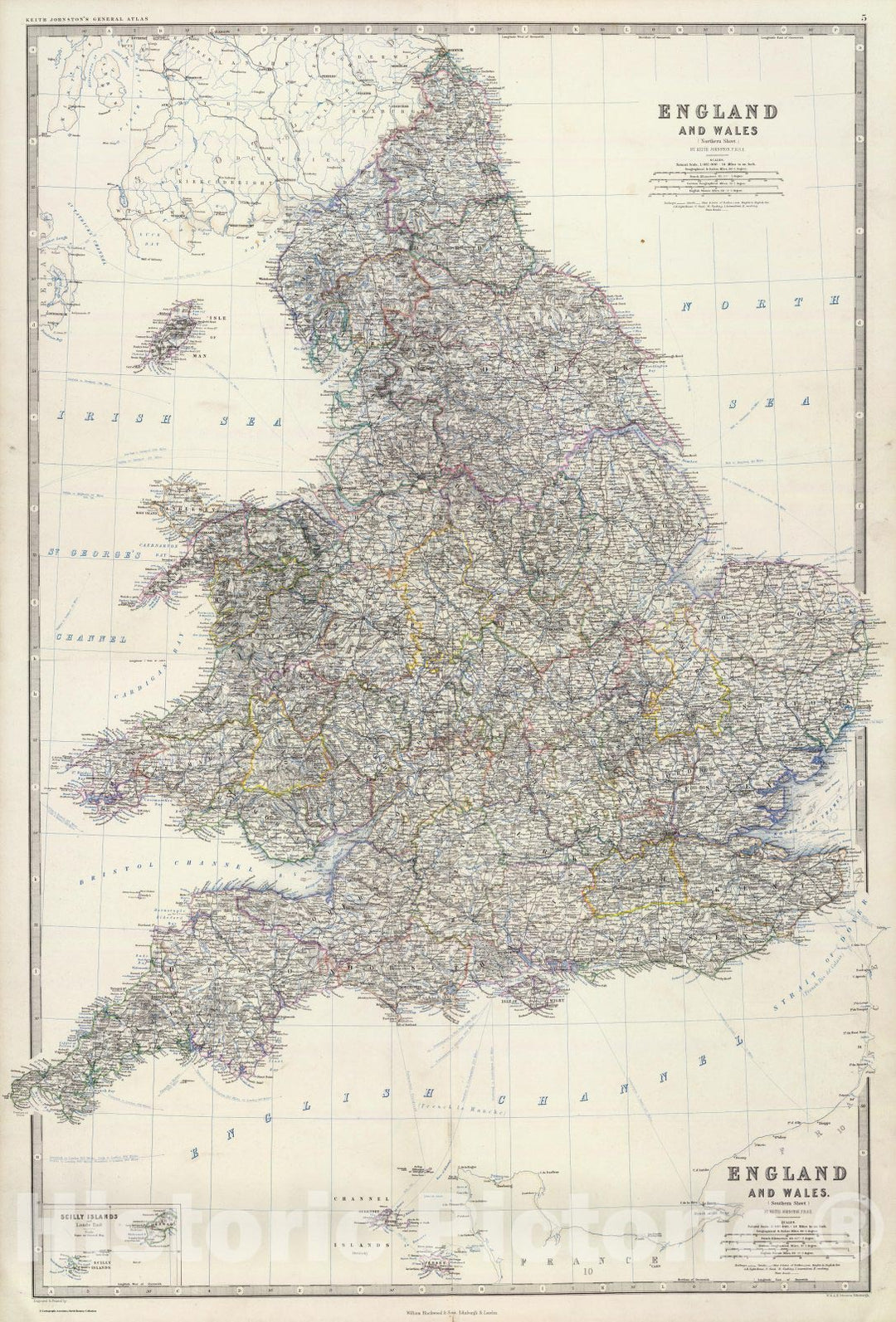 Historic Map : World Atlas Map, Composite: England, Wales. 1861 - Vintage Wall Art