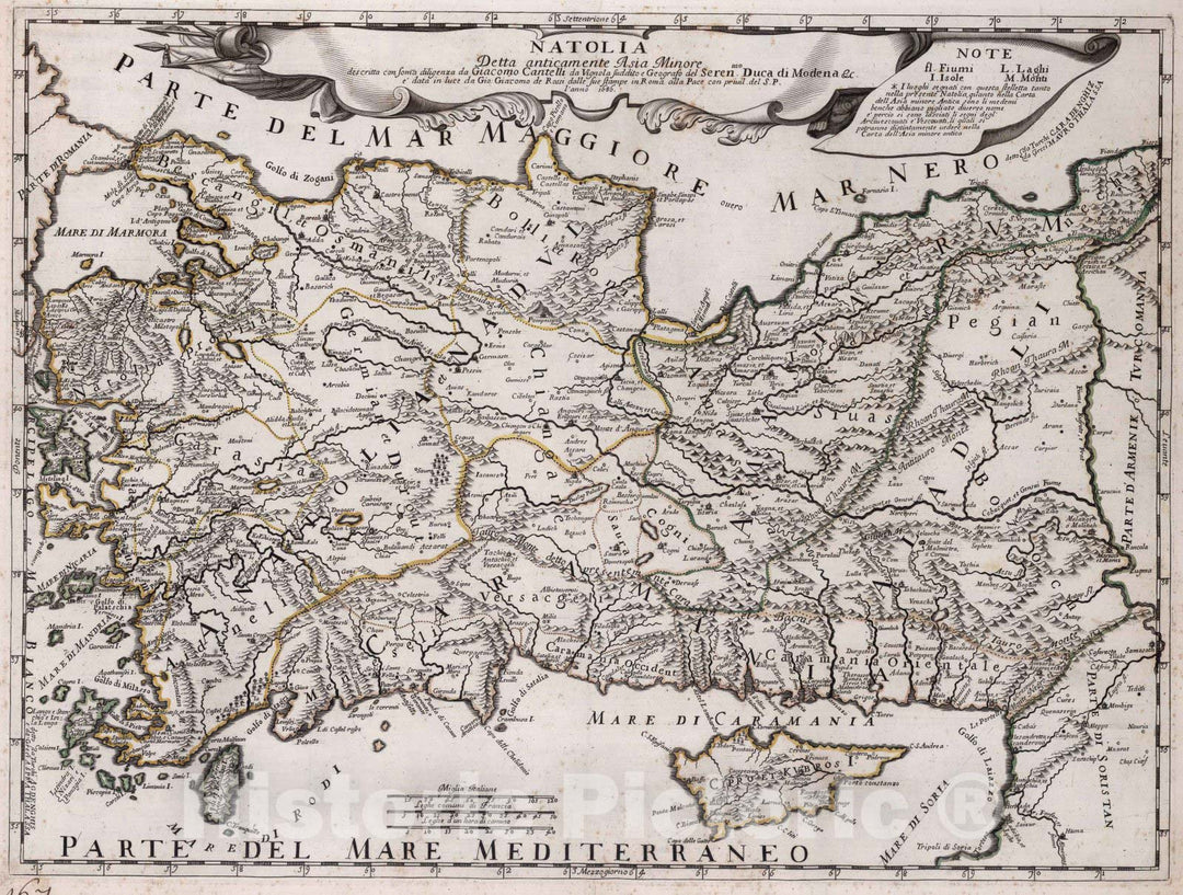 Historic Map : Turkey, Asia MinorNatolia Detta anticamente Asia Minore 1686 , Vintage Wall Art