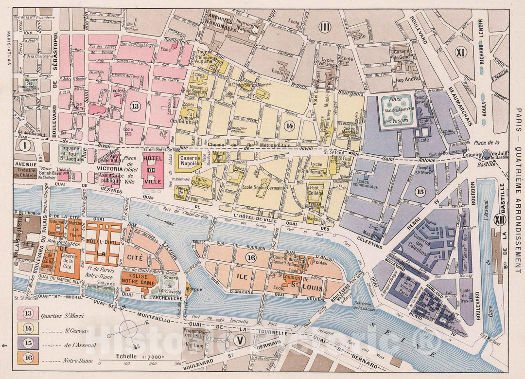 Historic Map : Paris , France, Paris (France), City Atlas Map, Paris - Quatrieme Arrondissement. 1900 , Vintage Wall Art