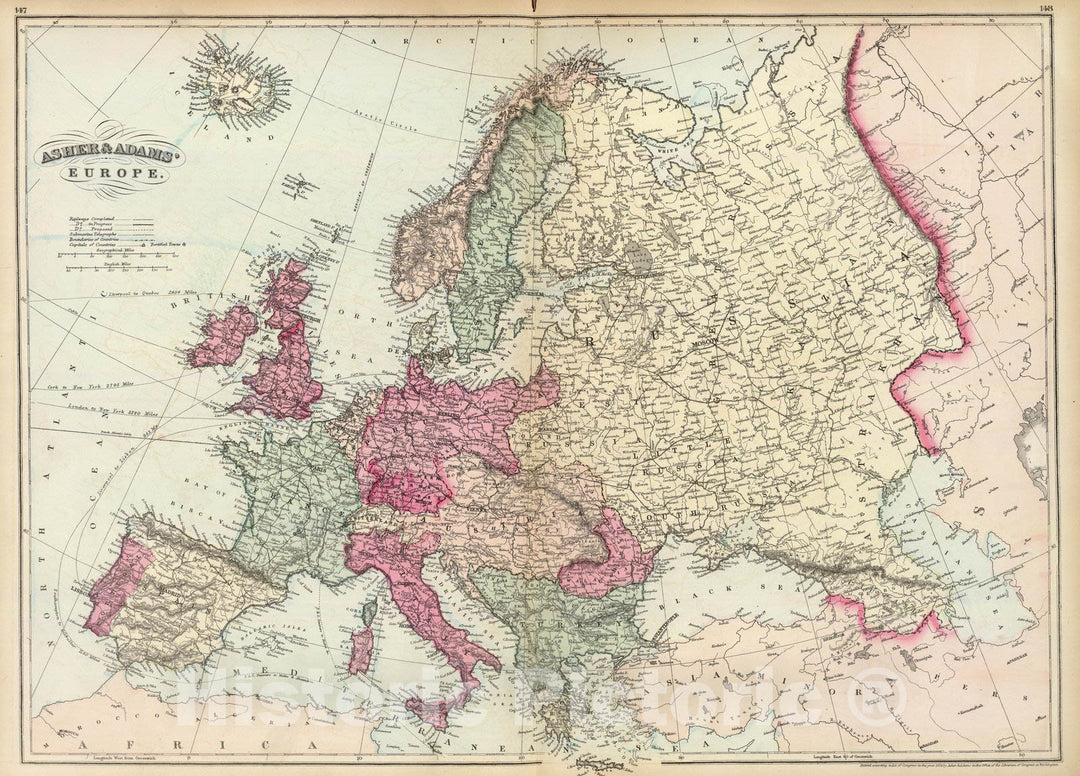 Historic Map : Europe. 1874 - Vintage Wall Art