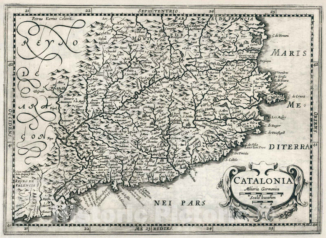 Historic Map : World Atlas Map, Catalonia 1636 - Vintage Wall Art