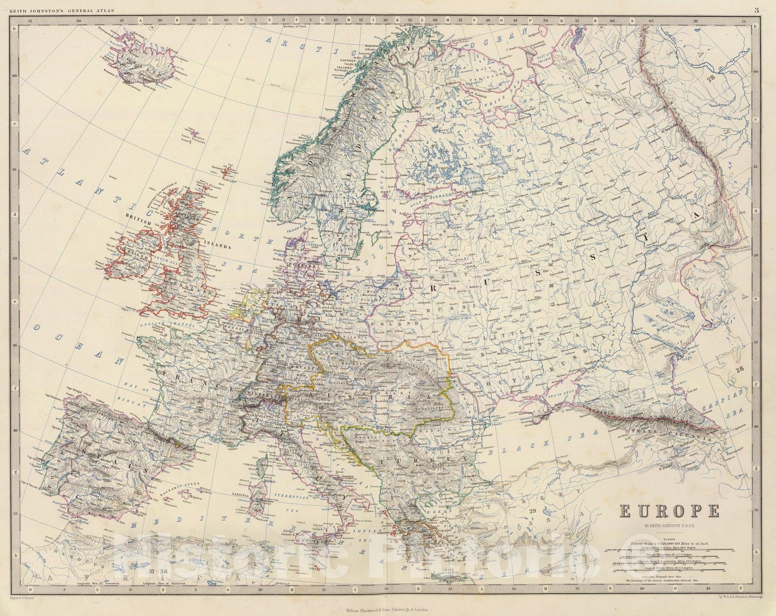 Historic Map : World Atlas Map, Europe. 1861 - Vintage Wall Art