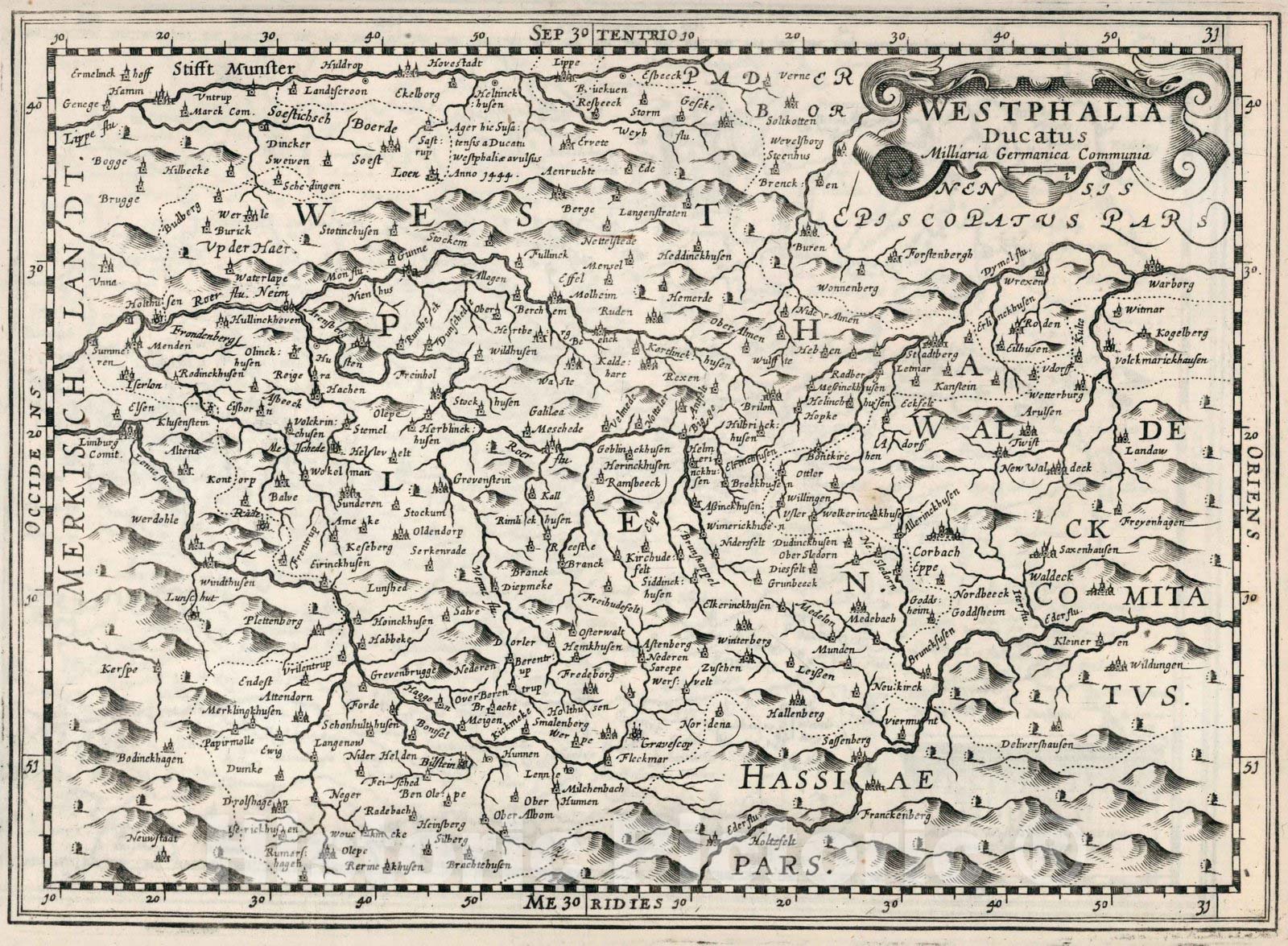 Historic Map : Germany,Westphalia Ducatus 1636 , Vintage Wall Art