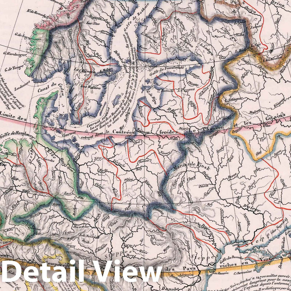 Historic Wall Map : World Atlas Map, 27. Systeme hydrographique et orographique d'Europe. 1832 - Vintage Wall Art