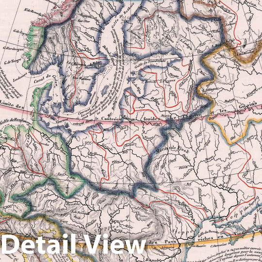 Historic Wall Map : World Atlas Map, 27. Systeme hydrographique et orographique d'Europe. 1832 - Vintage Wall Art