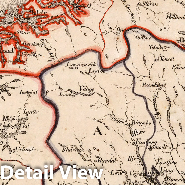 Historic Map : Norway, V.1:1-5: V: III: Norwegen: Stift: A. Aggerhuus. B. Christiansand. C. Bergen. D. Dronthem 1825 , Vintage Wall Art