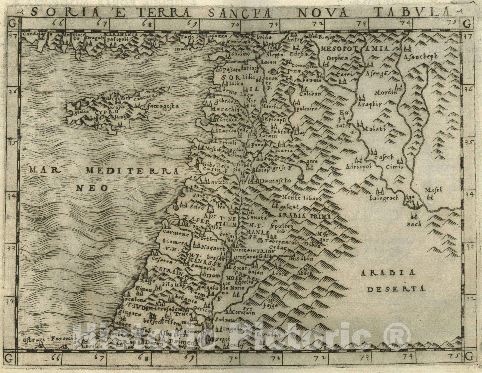 Historic Map : Syria, Middle East, AsiaSoria e Terra Sancta nova tabula 1548 , Vintage Wall Art