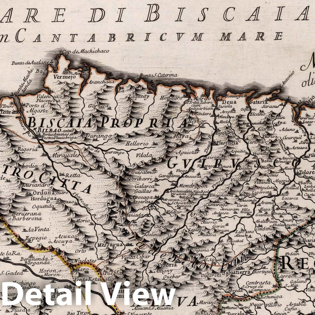 Historic Map : Spain, , EuropeLa Biscaia : Divisa nelle sue 4 parti principali 1696 , Vintage Wall Art