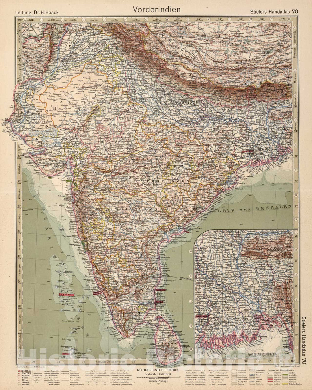 Historic Map : India,70. Vorderindien. India. 1925 , Vintage Wall Art