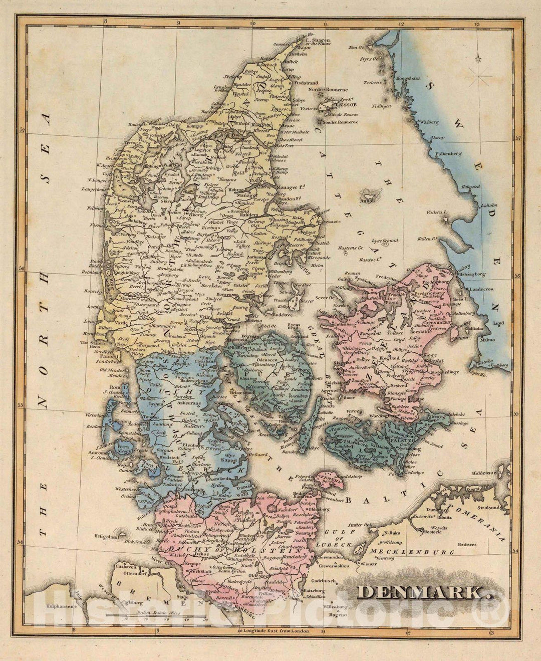 Historic Map : World Atlas Map, Denmark. 1823 - Vintage Wall Art