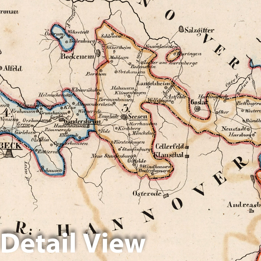 Historic Map : Germany, V. 2:6-10: VII: Braunschweig. 1. Distrikt: 3.Harz. 4. Leine. 5. Weser. 6. Blankenburg 1825 , Vintage Wall Art