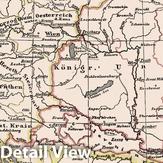 Historic Map - School Atlas Map, 16. Political Overview Austro - Hungarian Empire and South Germany. 1872 - Vintage Wall Art