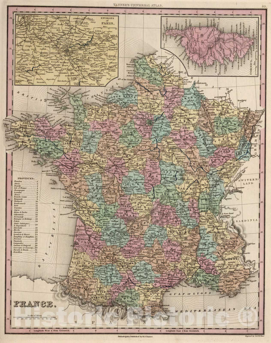 Historic Map : World Atlas Map, France. 1842 - Vintage Wall Art