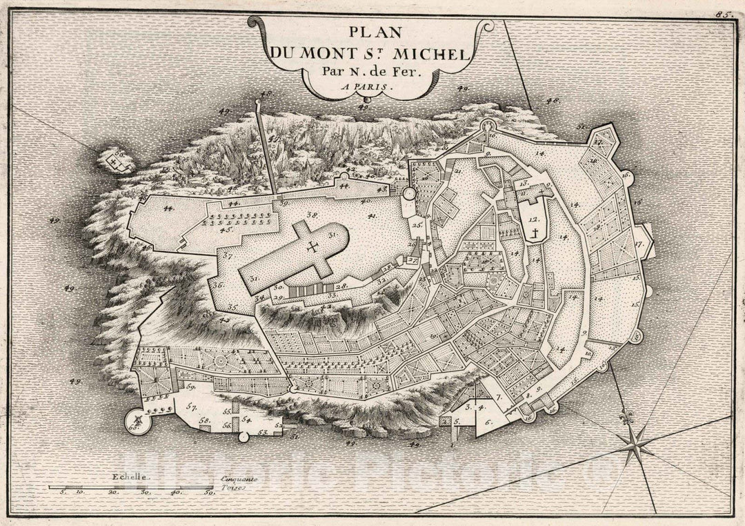 Historic Map : World Atlas Map, Plan du Mont St. Michel, France. 1705 - Vintage Wall Art