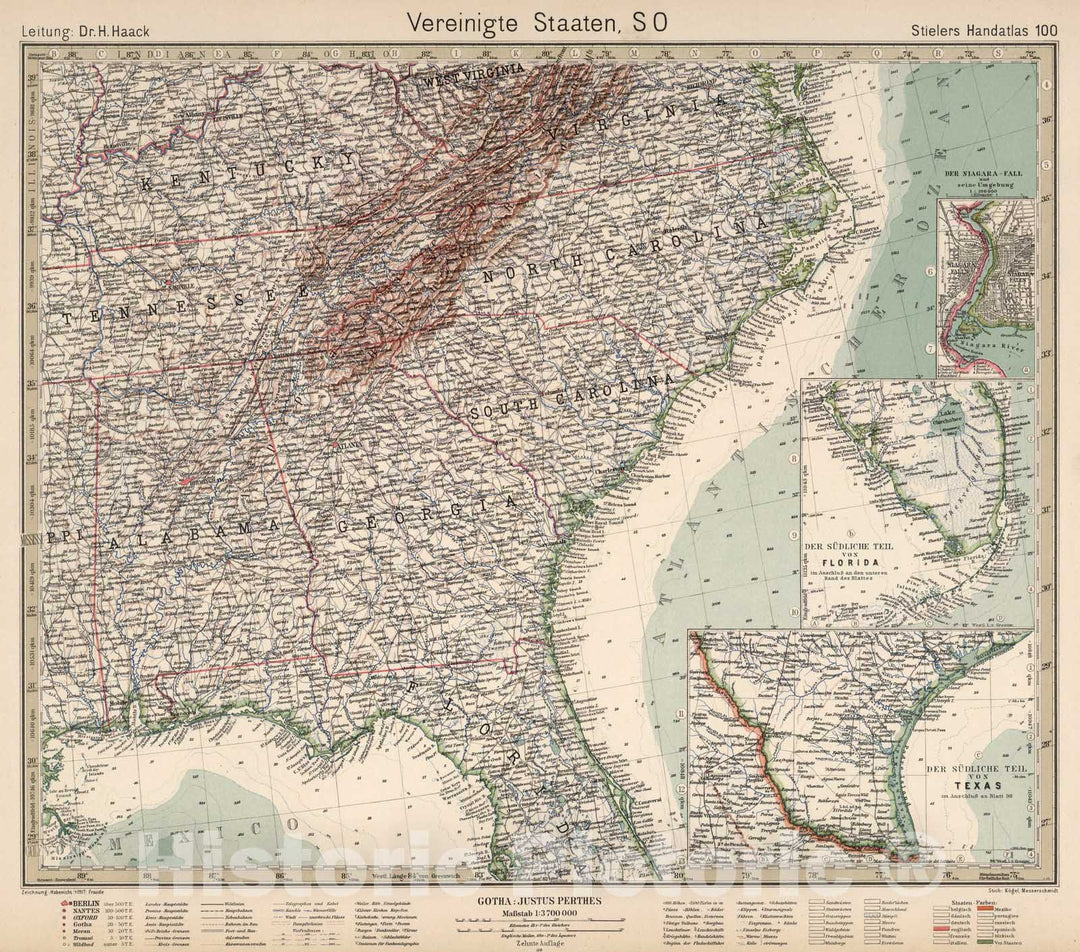 Historic Wall Map : United States, South100. Vereinigte Staaten SO. United States SE. 1925 , Vintage Wall Art