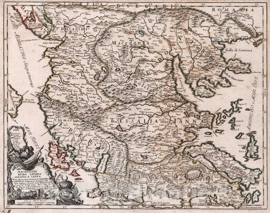 Historic Map : Albania, Adriatic Sea, EuropeMacedonia Epiro Livadia Albania e Ianna 1684 , Vintage Wall Art