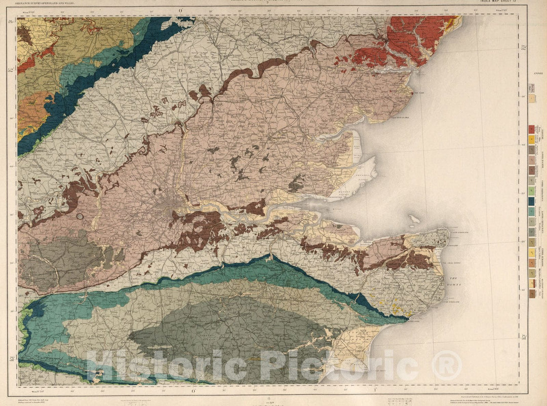 Historic Map : Geologic Atlas Map, Sheet 12. Ordnance Survey of England and Wales. 1891 - Vintage Wall Art