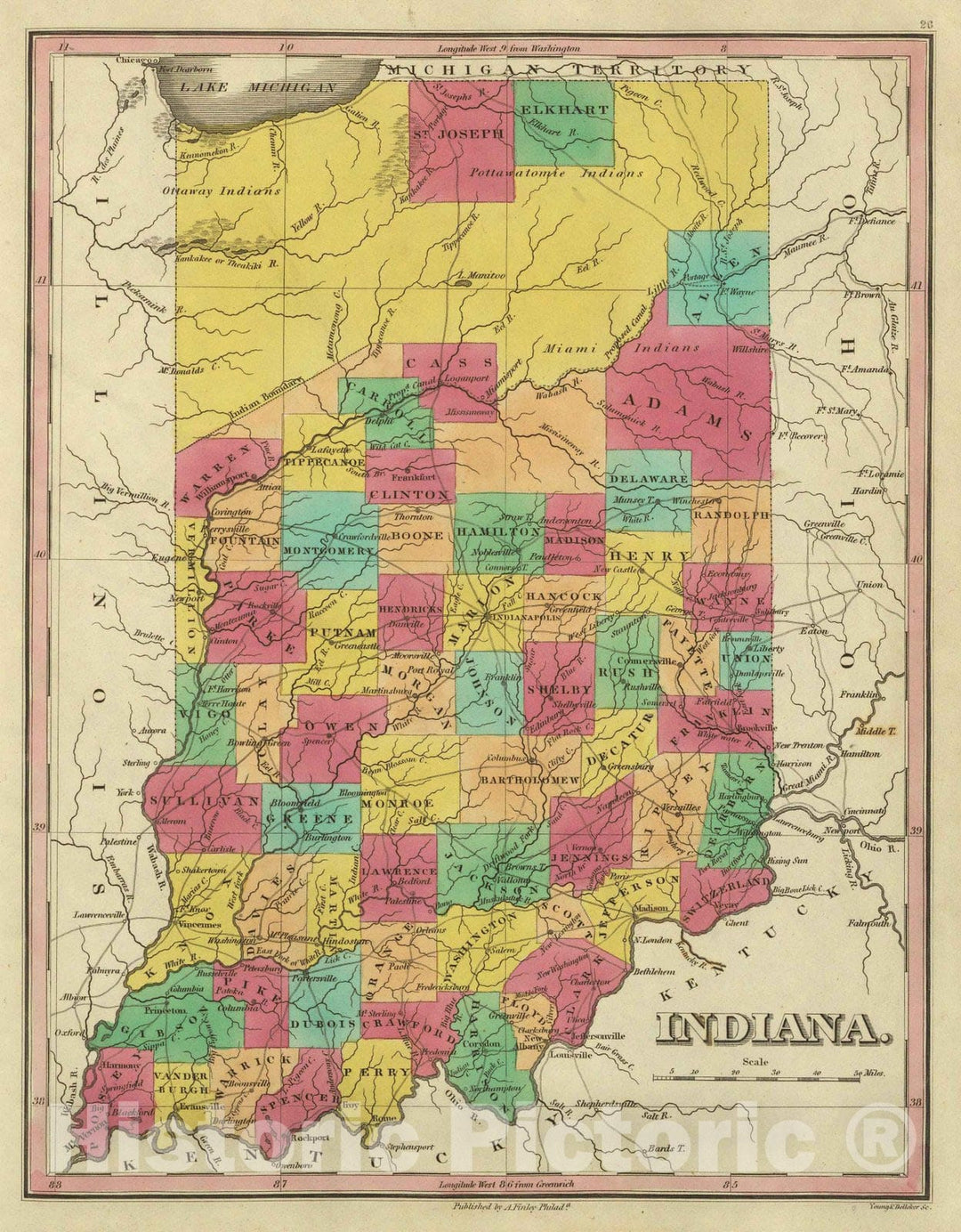 Historic Map : Classical Atlas Map, Indiana. 1831 - Vintage Wall Art