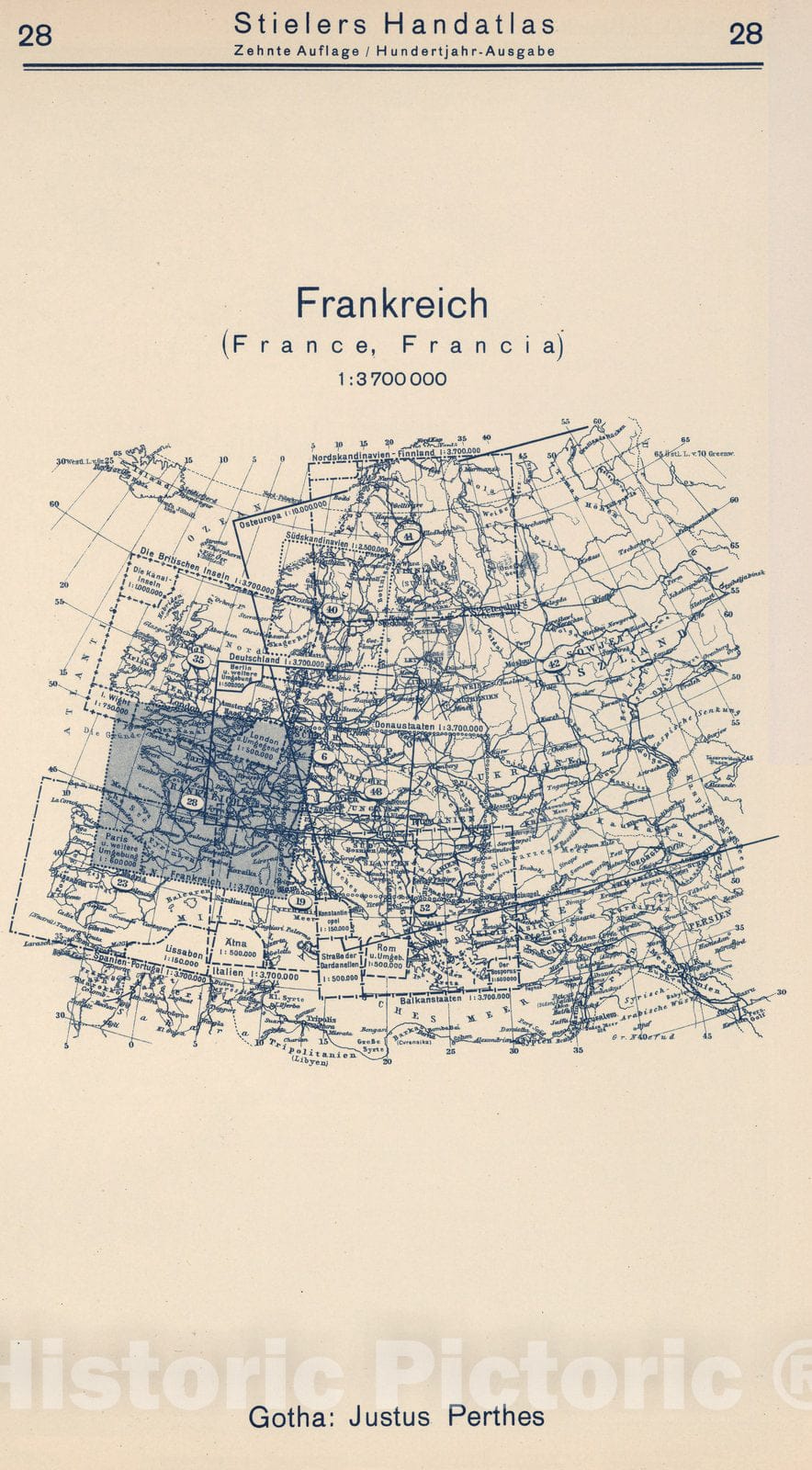 Historic Map : Index Map: 28. Frankreich. France, 1925 - Vintage Wall Art