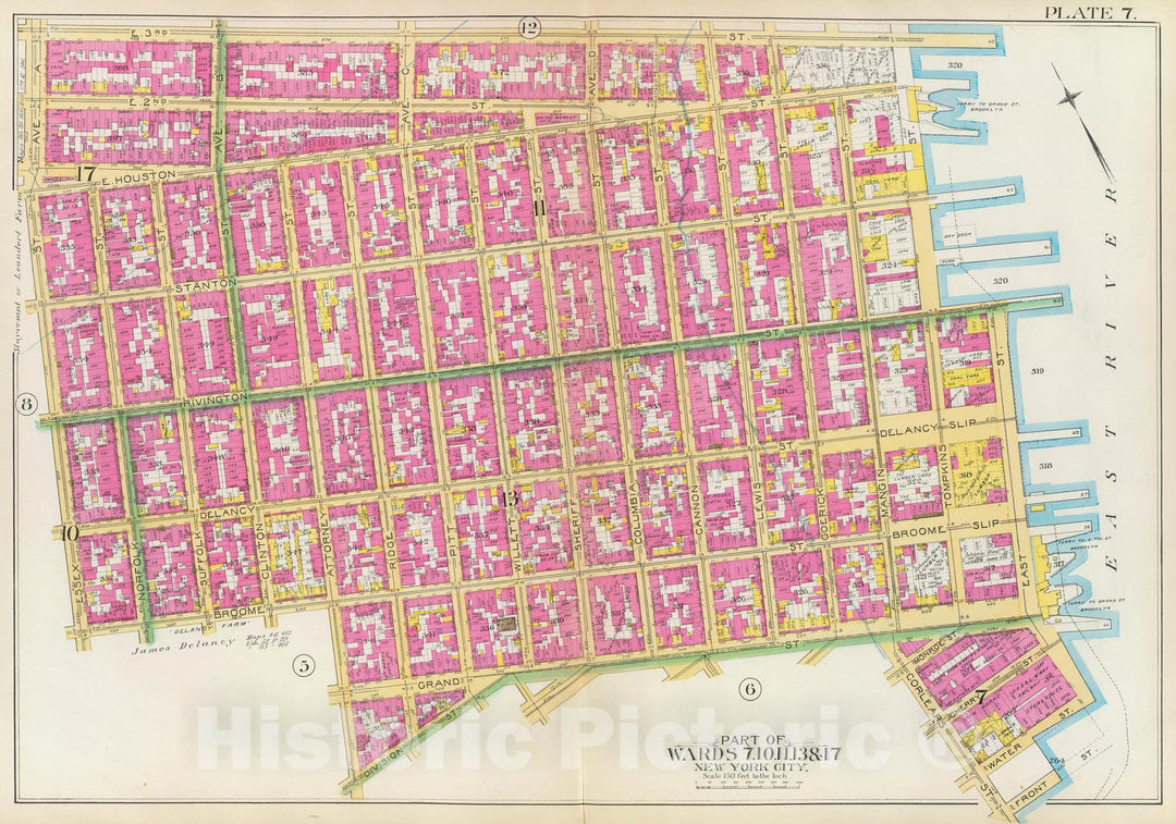 Historic Map : Manhattan Fire Insurance City Atlas Map, Pl. 7: wards 7, 10-11, 13, 17. 1891 - Vintage Wall Art