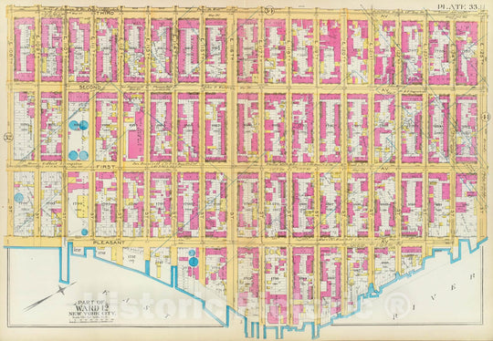 Historic Map : Manhattan Fire Insurance City Atlas Map, Pl. 33: ward 12 1891 - Vintage Wall Art