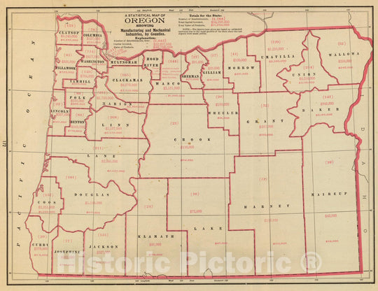 Historic Map : State Atlas Map, Oregon mfg, mechanical industries. 1909 - Vintage Wall Art