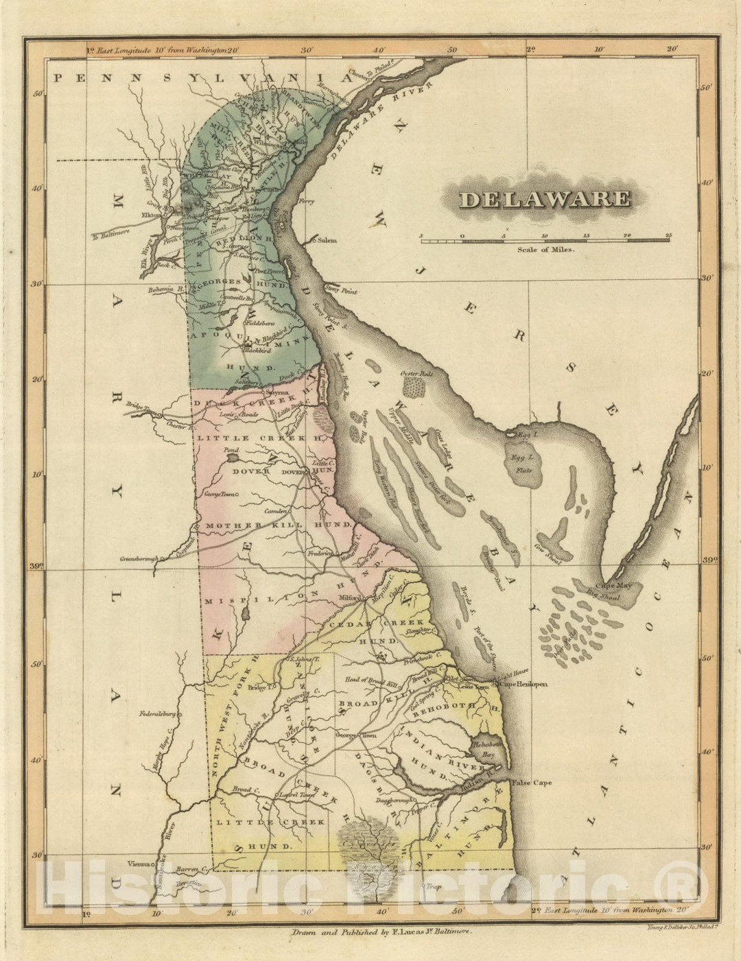 Historic Map : World Atlas Map, Delaware. 1822 - Vintage Wall Art