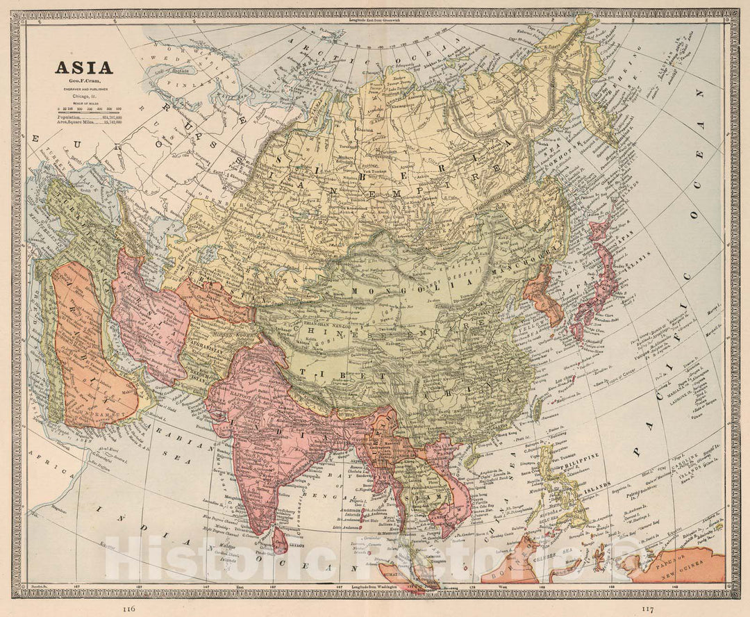 Historic Map : World Atlas Map, Asia. 1883 - Vintage Wall Art