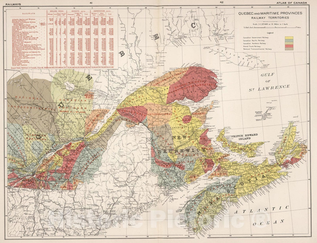 Historic Wall Map : Quebec and Maritime Provinces railway territories 1915 - Vintage Wall Art