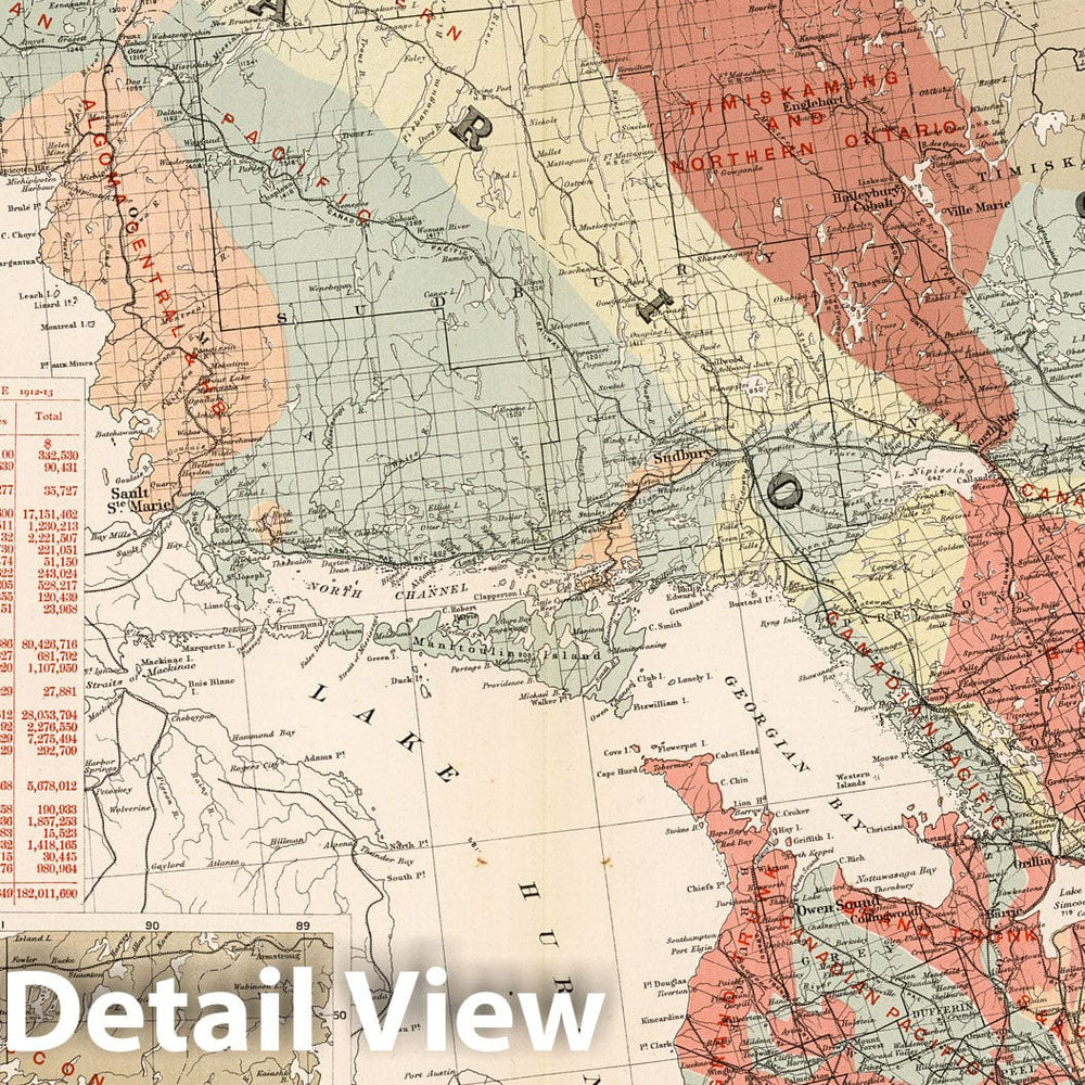 Historic Map : Ontario and Quebec railway territories 1915 - Vintage Wall Art