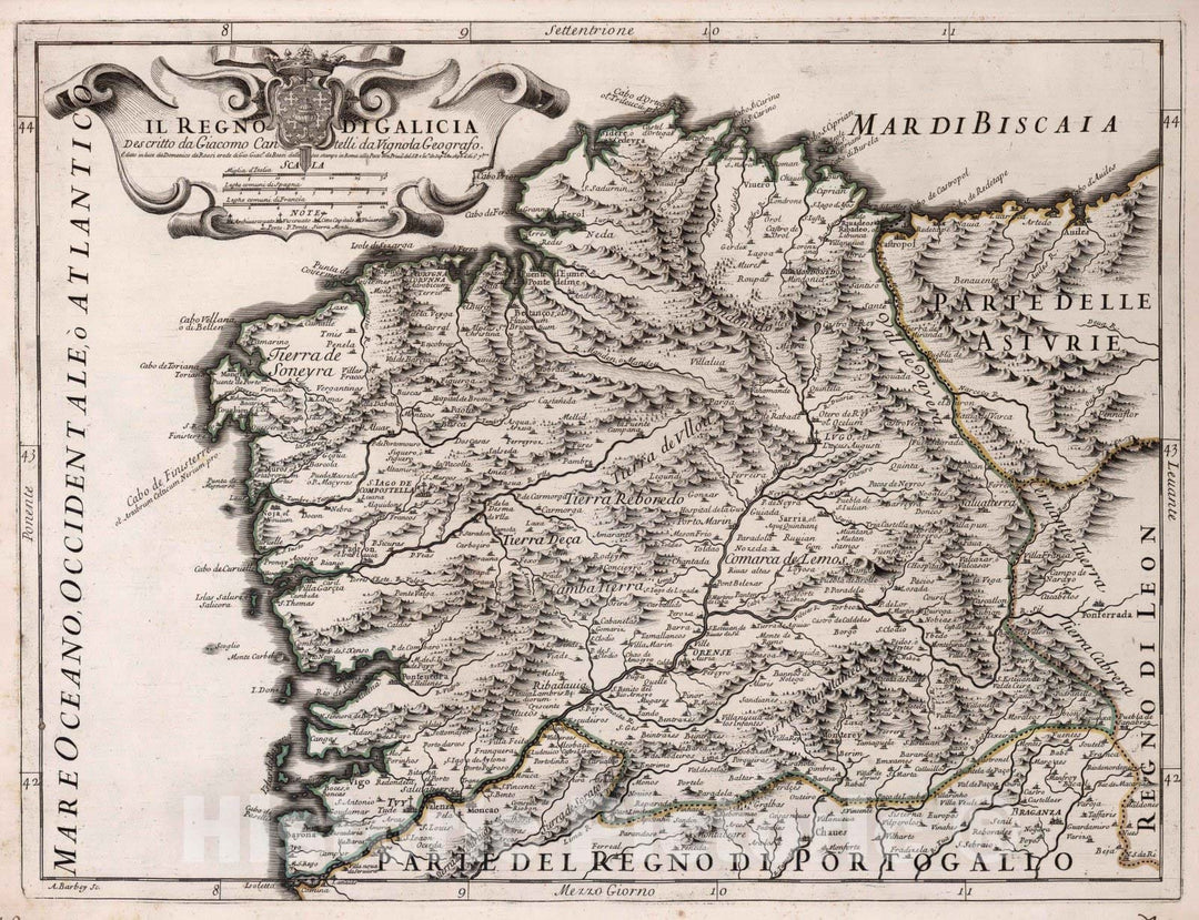 Historic Map : Spain, , EuropeIl Regno di Galicia 1696 , Vintage Wall Art